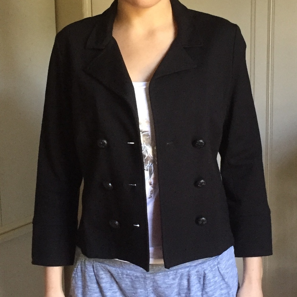 Simple Black Button Blazer